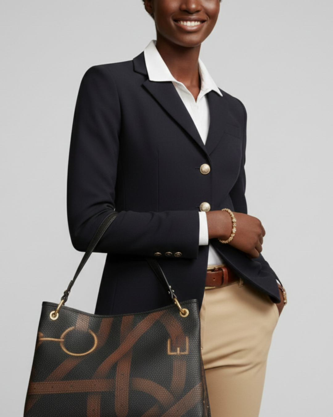 Equestrian Signature Luxury Leather Tote with Equestrian Motif