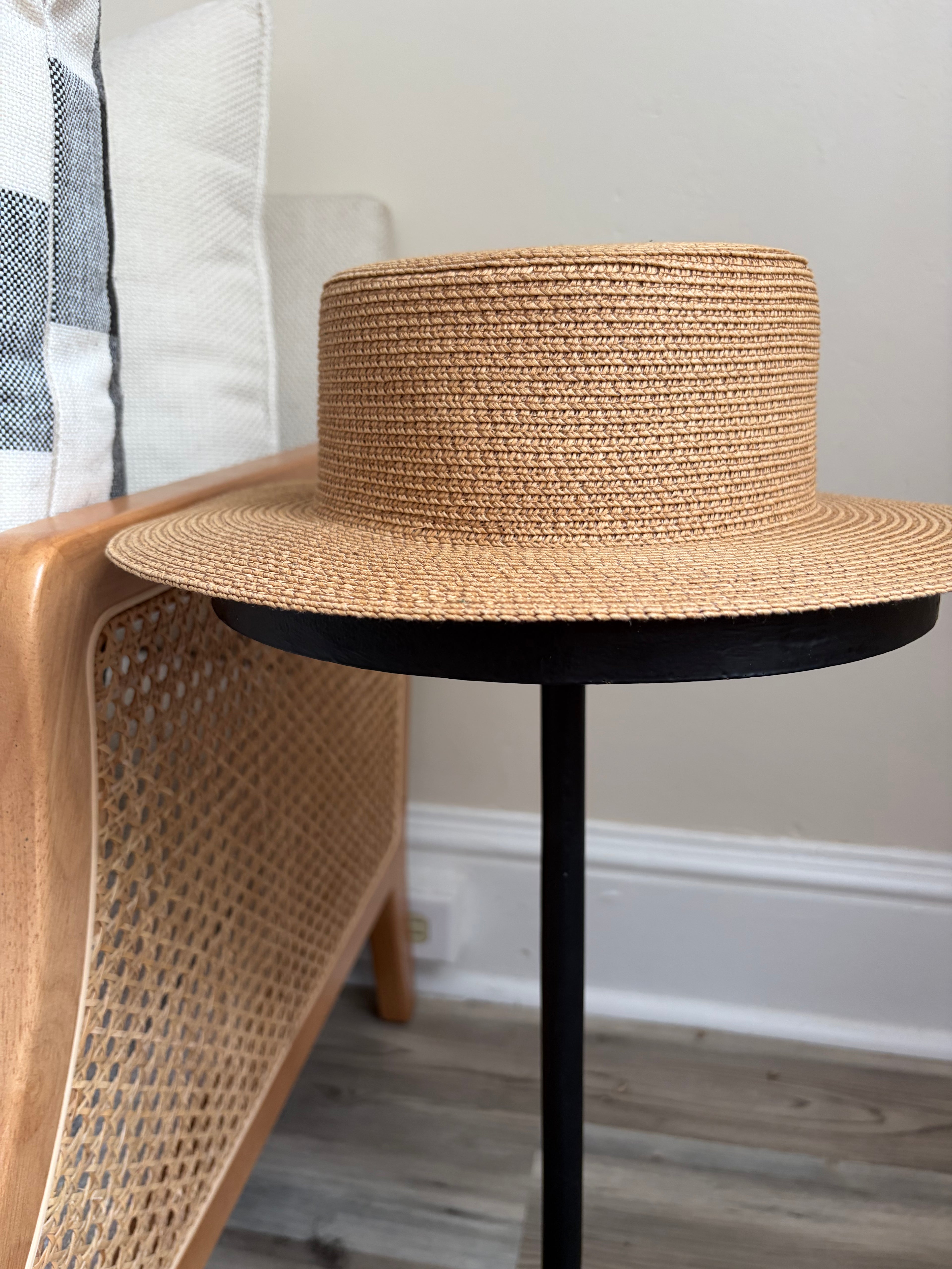 Wide Brim Straw Boater Hat | Natural Woven Summer Hat | Classic Equestrian Style | Women’s Sun Hat
