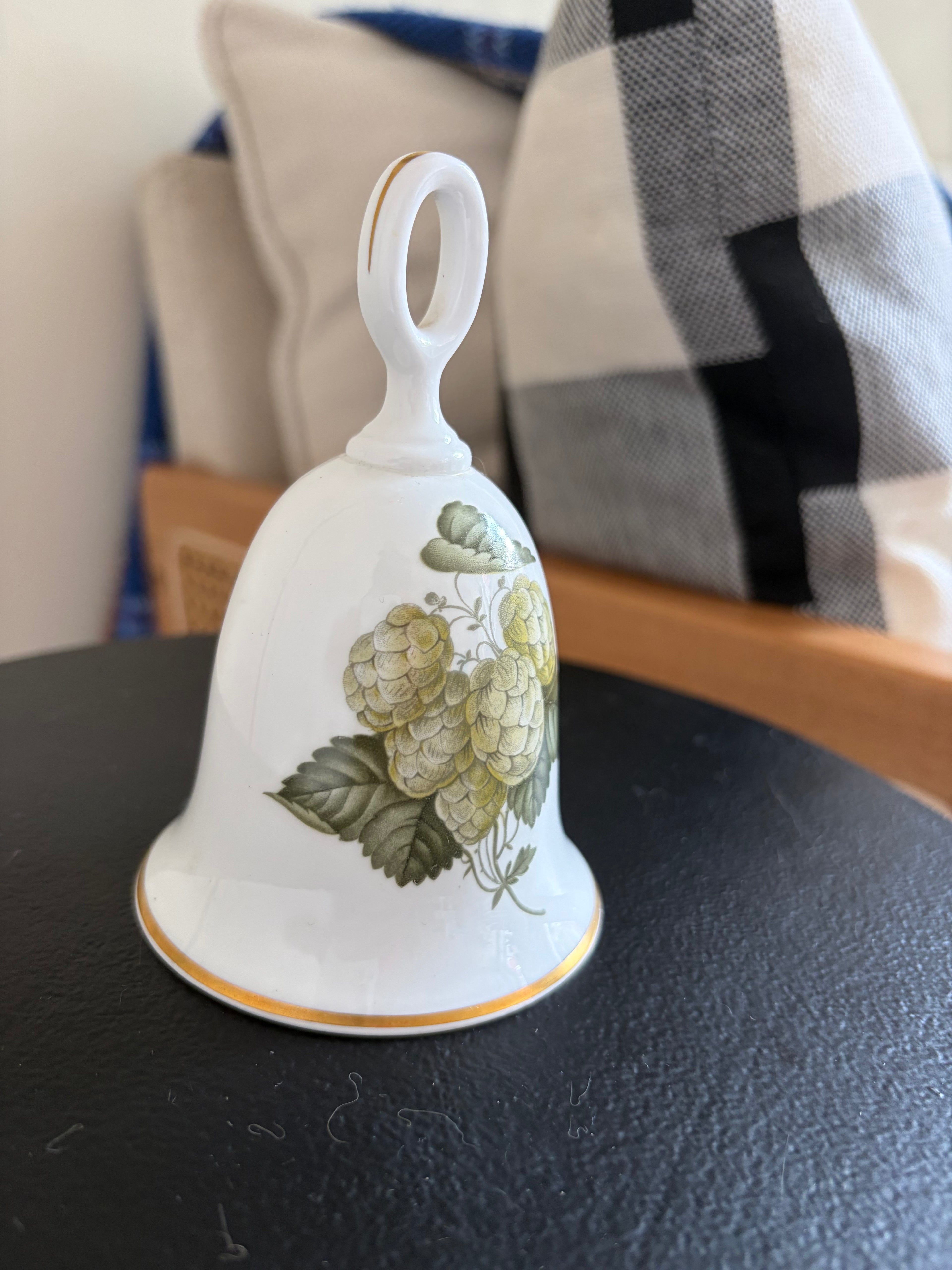 Vintage Porcelain Floral Bell | White China Collectible Bell with Gold Trim | Cottage Home Decor